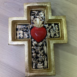 Golden Cross with Red Heart with Milagros