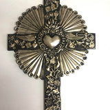 Large Tin Cross with Milagros & Heart
