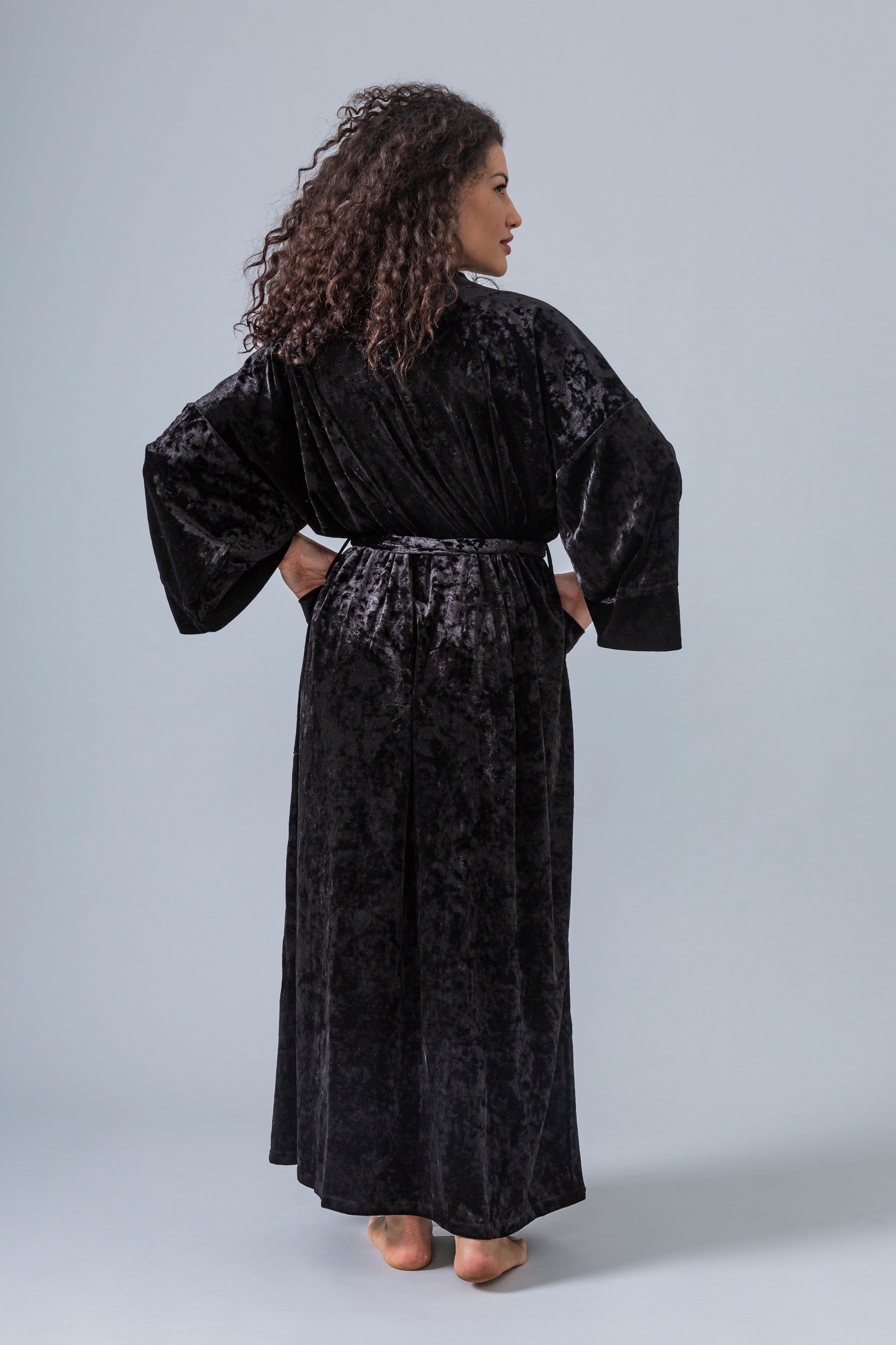 Velvet Kimono Bathrobe - Black - Gaudy & Prim