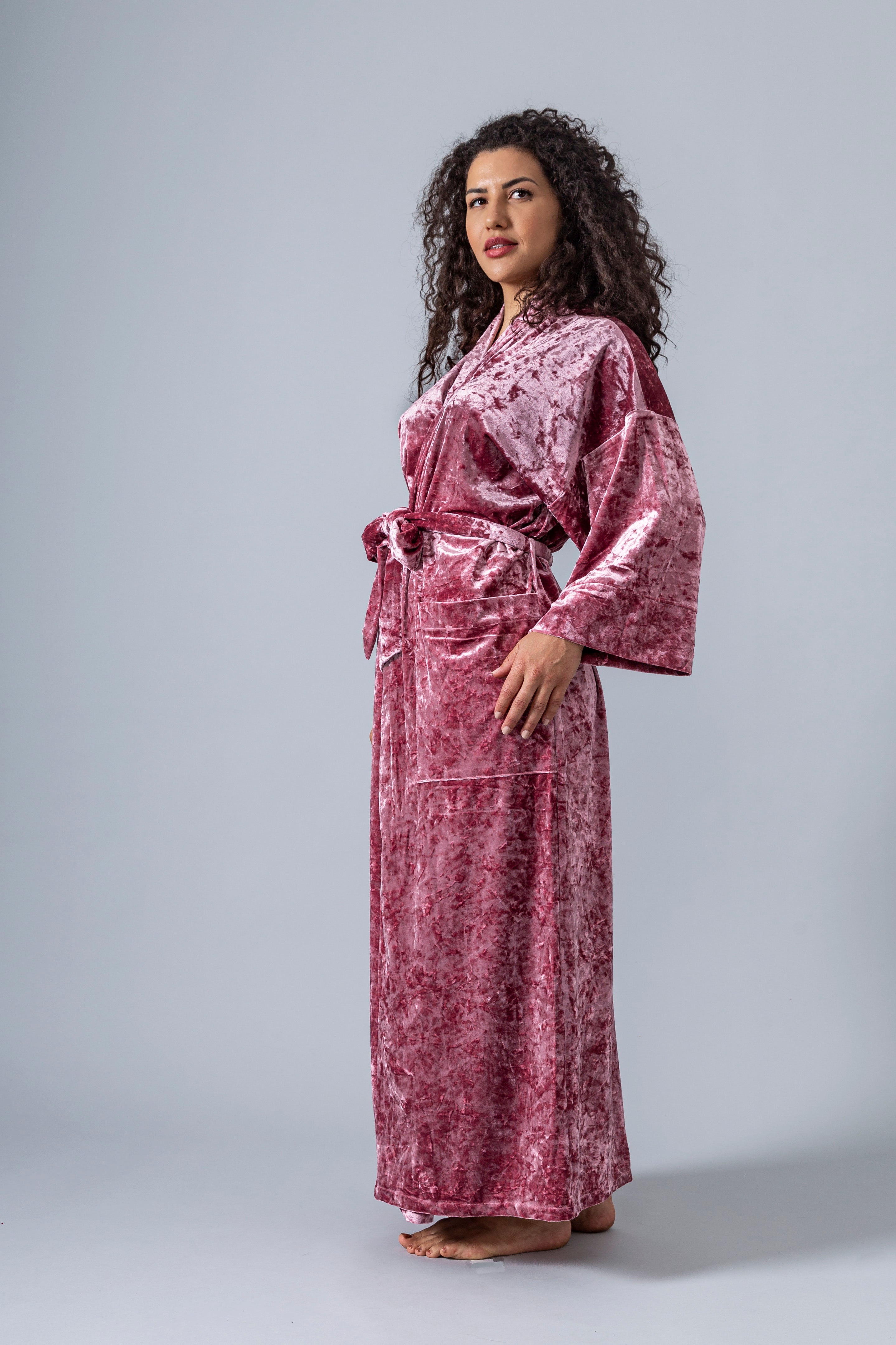 Velvet Kimono Bathrobe - Pink - Gaudy & Prim