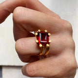 Square Claw Ring - Ruby Red - Gaudy & Prim