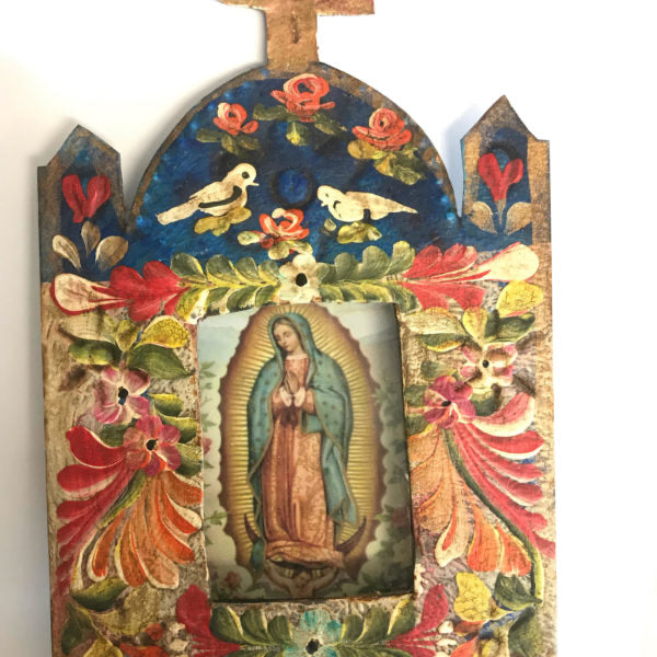 Mexican Large Nicho with Mary of Guadalupe and Cross - Gaudy & Prim