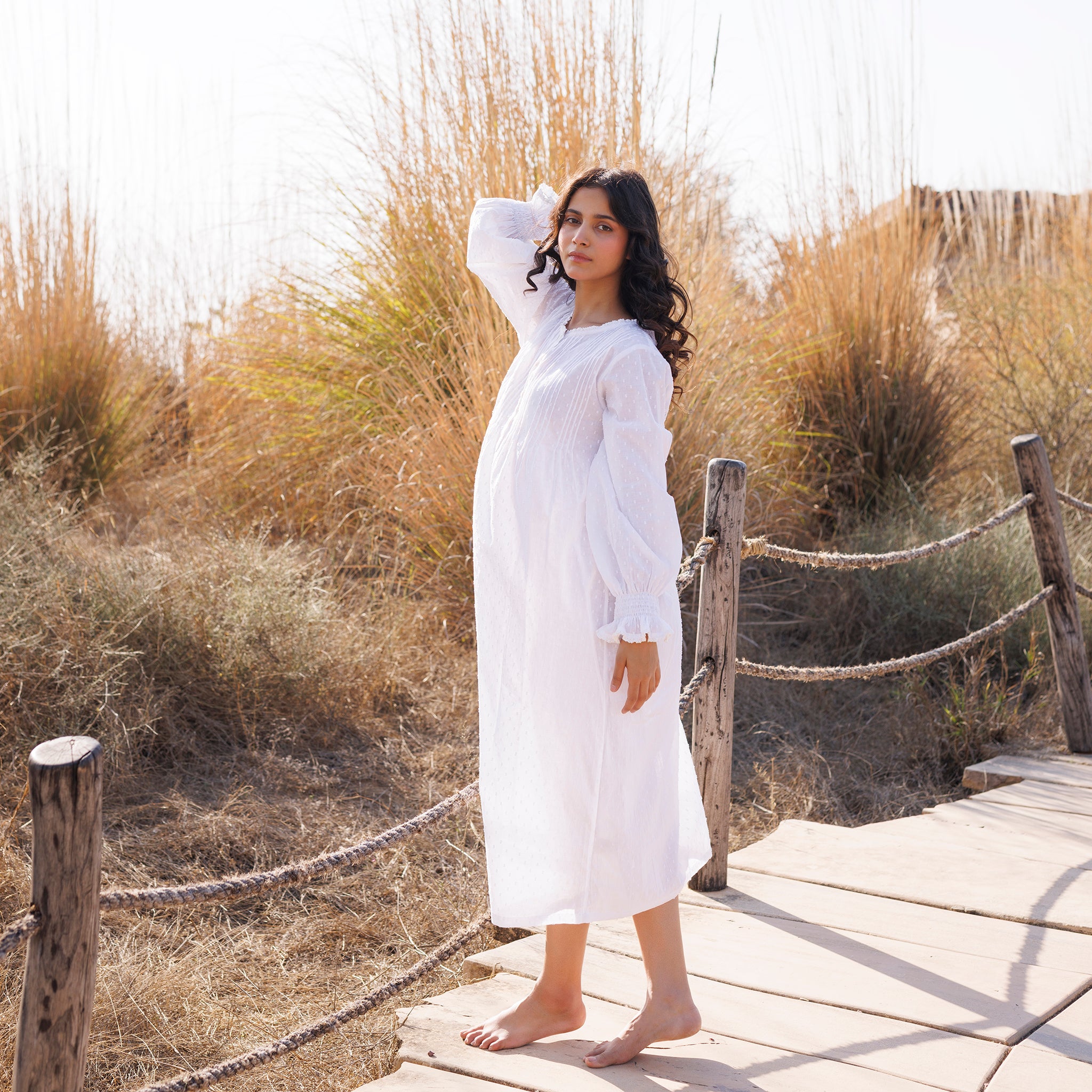 Cara Dobby  Nightie - Ivory