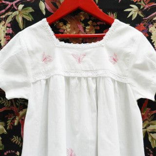 Butterfly Girls White Short Sleeve Cotton Nightie - Gaudy & Prim