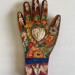 Mexican Hand Placque Antique Look with Milagros - Gaudy & Prim