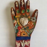 Mexican Hand Placque Antique Look with Milagros - Gaudy & Prim