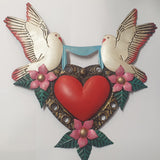 Mexican Tin Heart With Two Doves