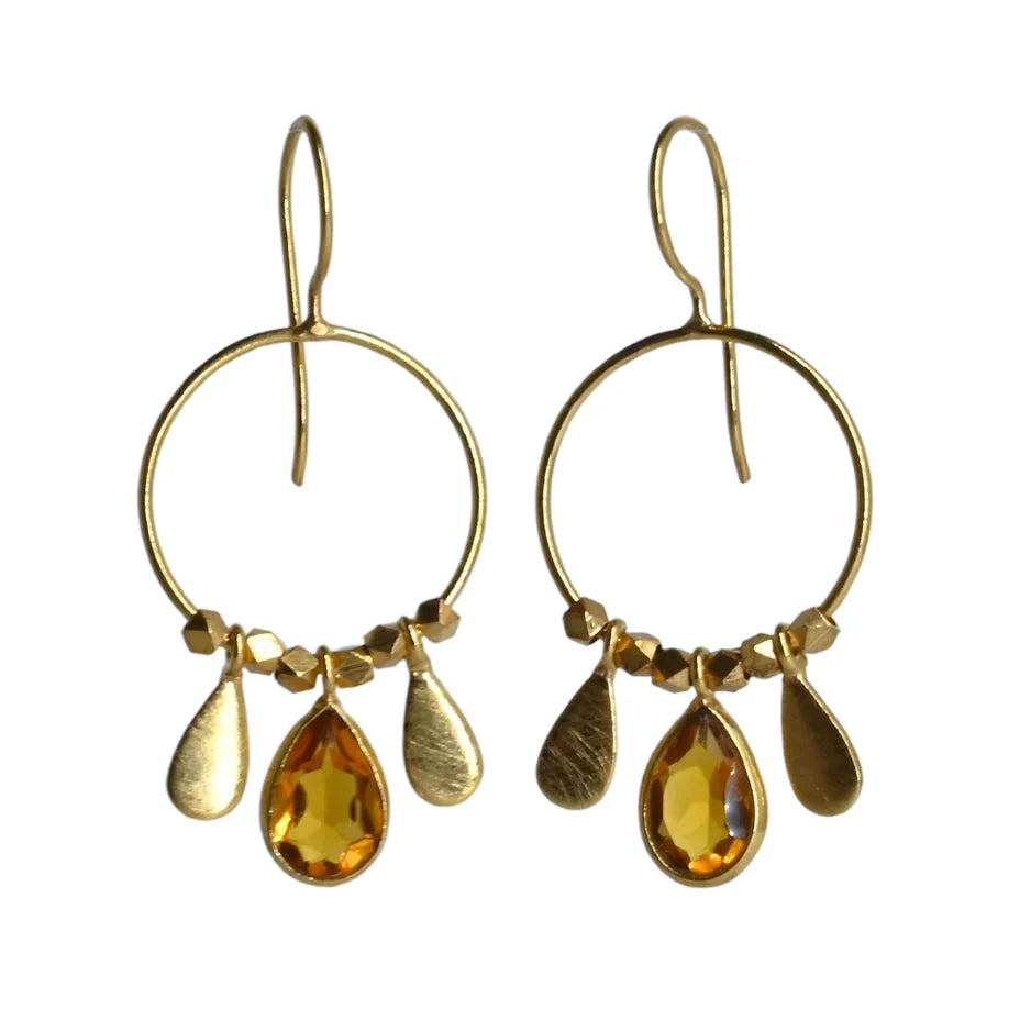 Euro Gold Earrings Circle with Three Drops