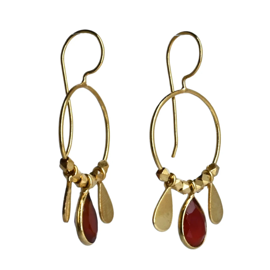 Euro Gold Earrings Circle with Three Drops