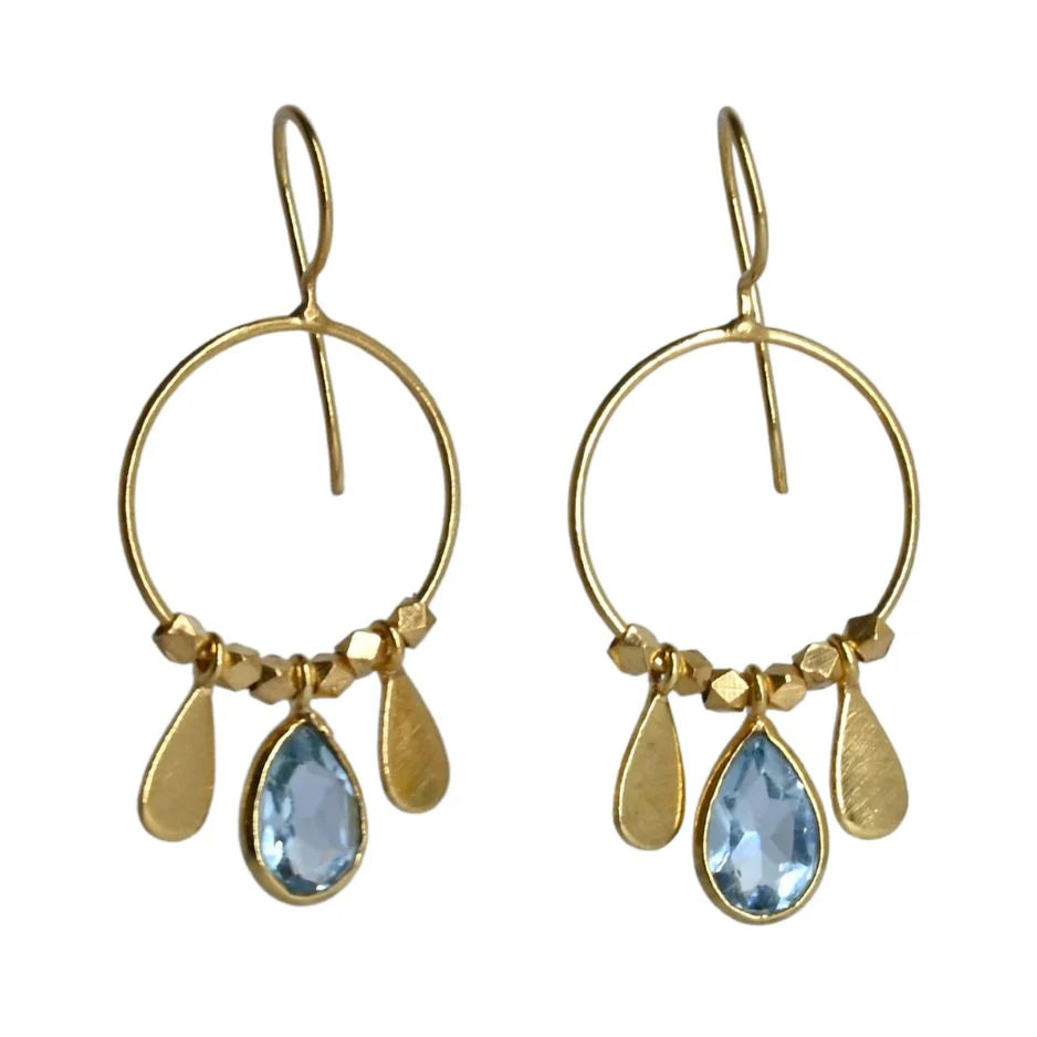 Euro Gold Earrings Circle with Three Drops