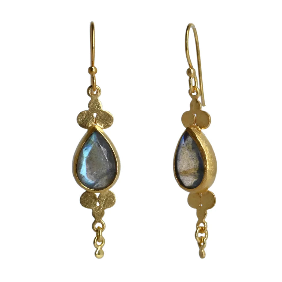 Euro Gold Earrings Drop Gemstones