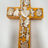Small Mexican Wooden Cross Yellow with Milagros