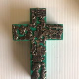 Small Mexican Wooden Cross Turquoise with Milagros