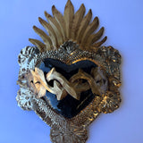 Mexican Baroque Tin Black Heart with Golden Borders