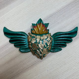 Mexican Turquoise Wooden Heart with Wings