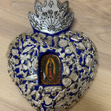 Mexican Indigo Heart with Virgin with Milagros