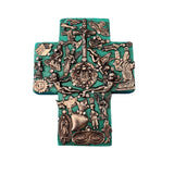 Mexican Turquoise Wooden Cross with Antique Aged Milagros