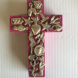 Mexican Small Pink Cross with Milagros