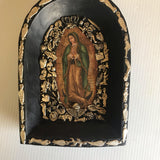 Large Wooden Arch Virgin Guadaloupe Plaque with Milagros