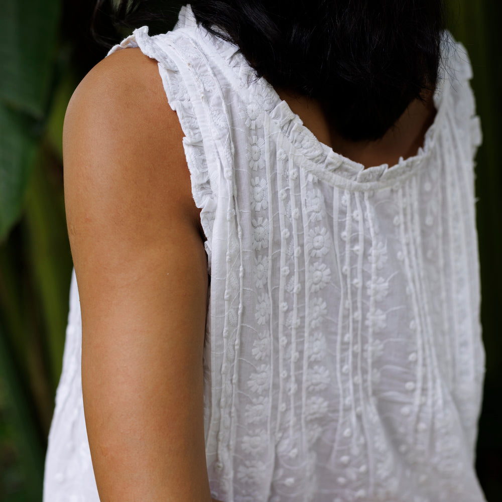 Prim and Co Marigold Embroidered Nightie - White Cotton