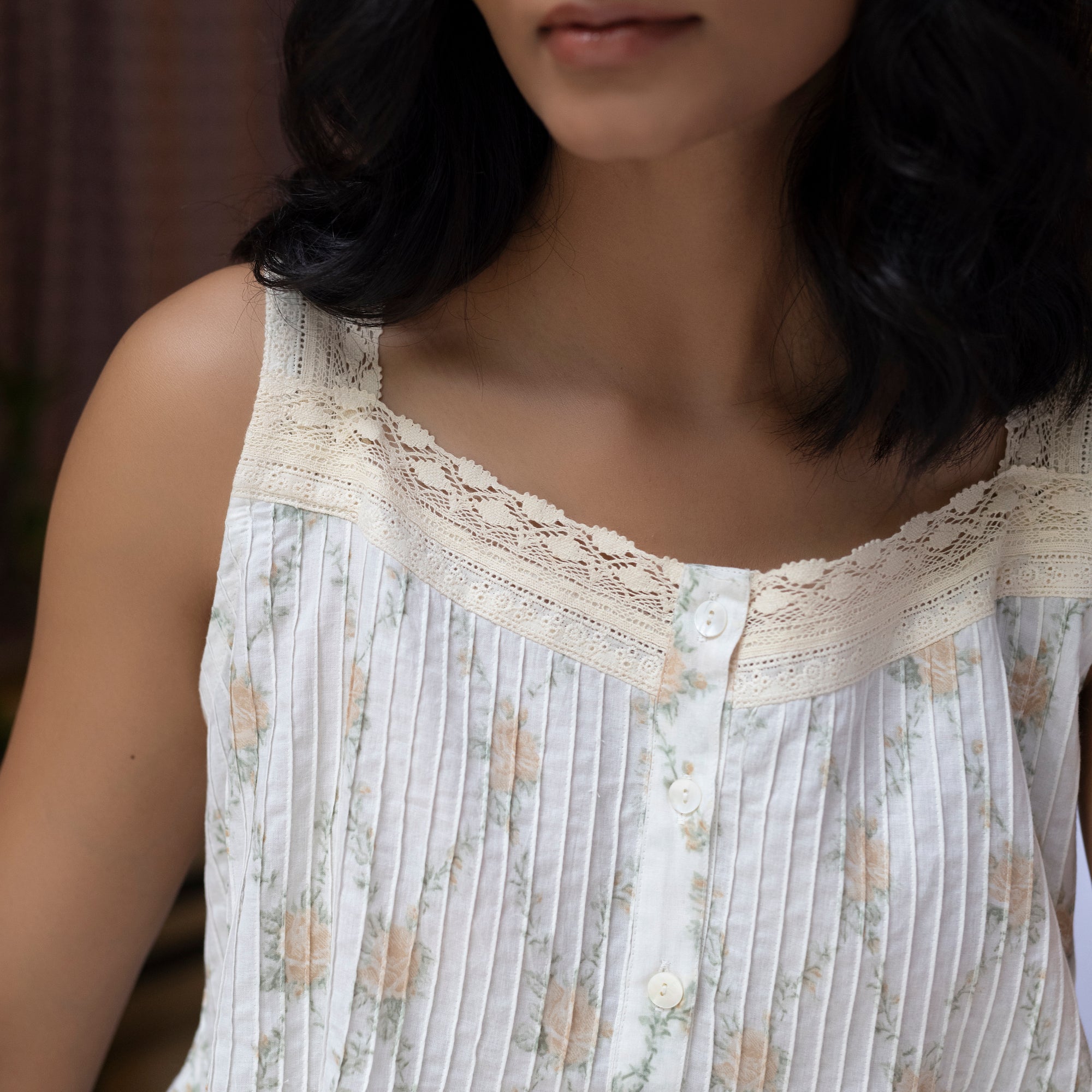 Rose Lace Strap Organic Cotton Nightie