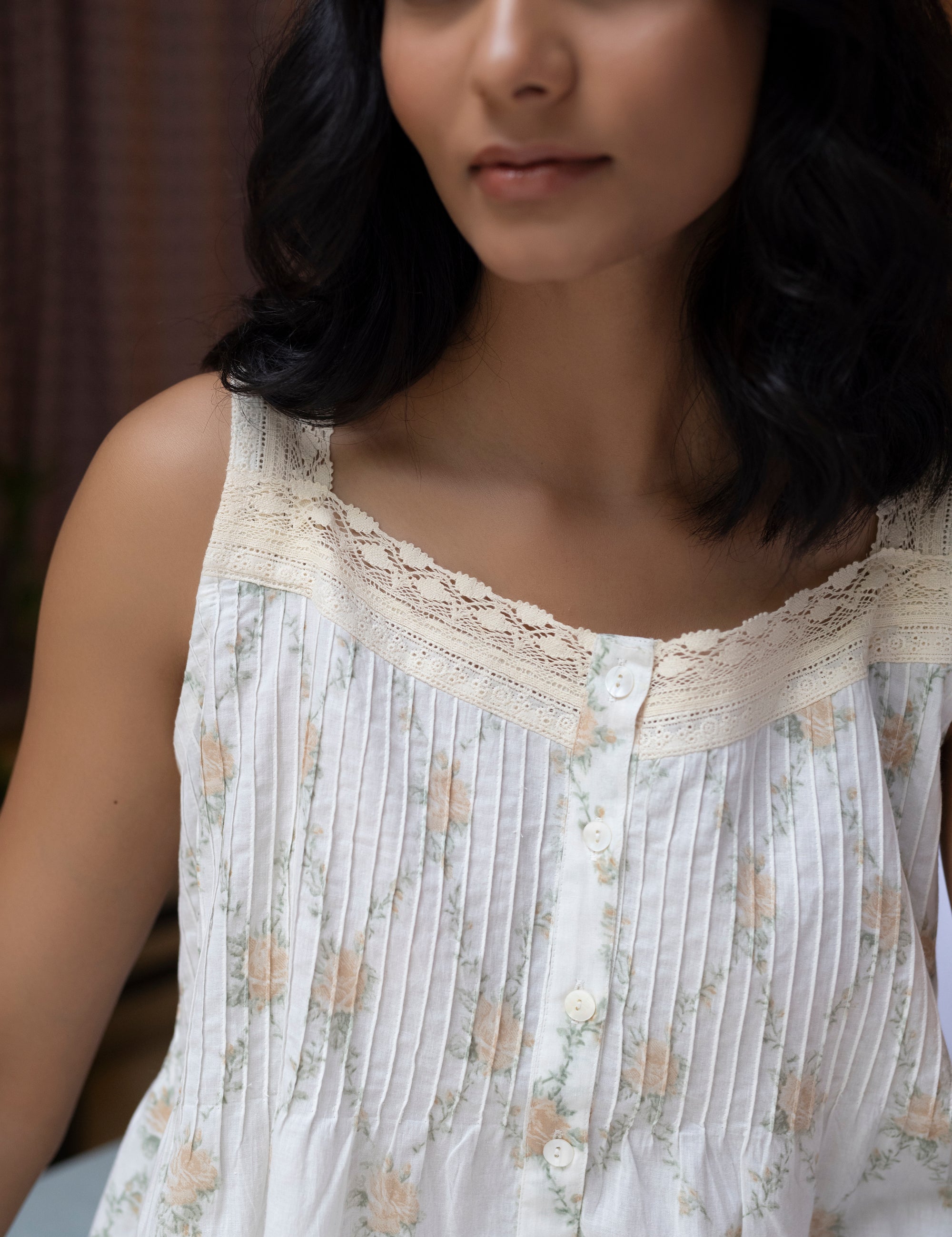 Rose Lace Strap Organic Cotton Nightie