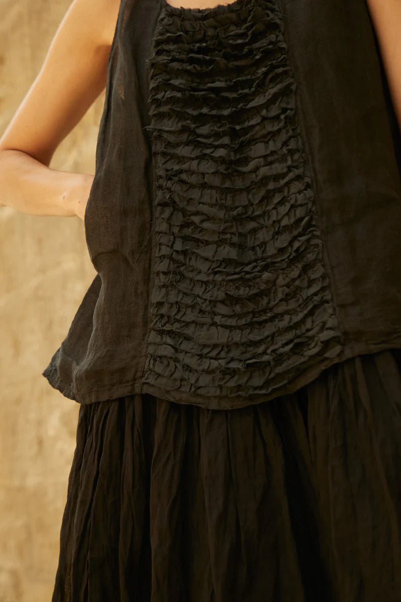 Lidia Top Linen & Lace - Black - Gaudy & Prim