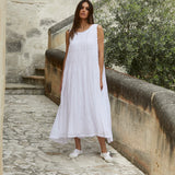 Athena Dress Long Cotton Silk Blend - White