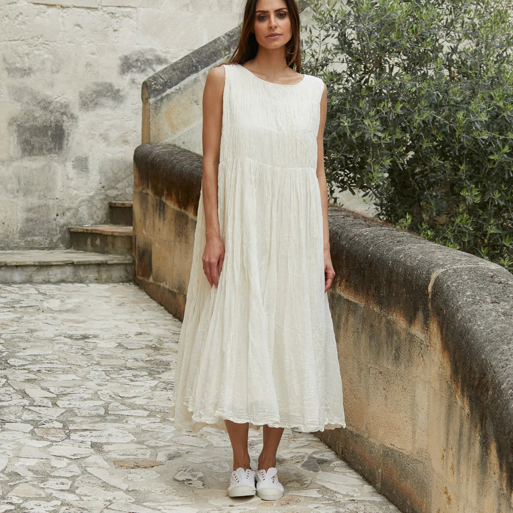 Athena Dress Long Cotton Silk Blend - Cream - Gaudy & Prim