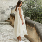 Athena Dress Long Cotton Silk Blend - Cream