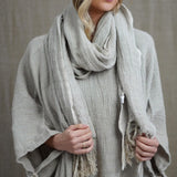 Petra Fringed Scarf Bone Stonewashed Linen