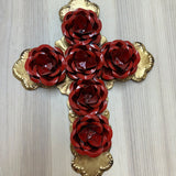 Mexican Golden Cross with Six Red Roses