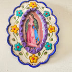 Mexican Tin Oval Frame with Virgin Mary - Gaudy & Prim