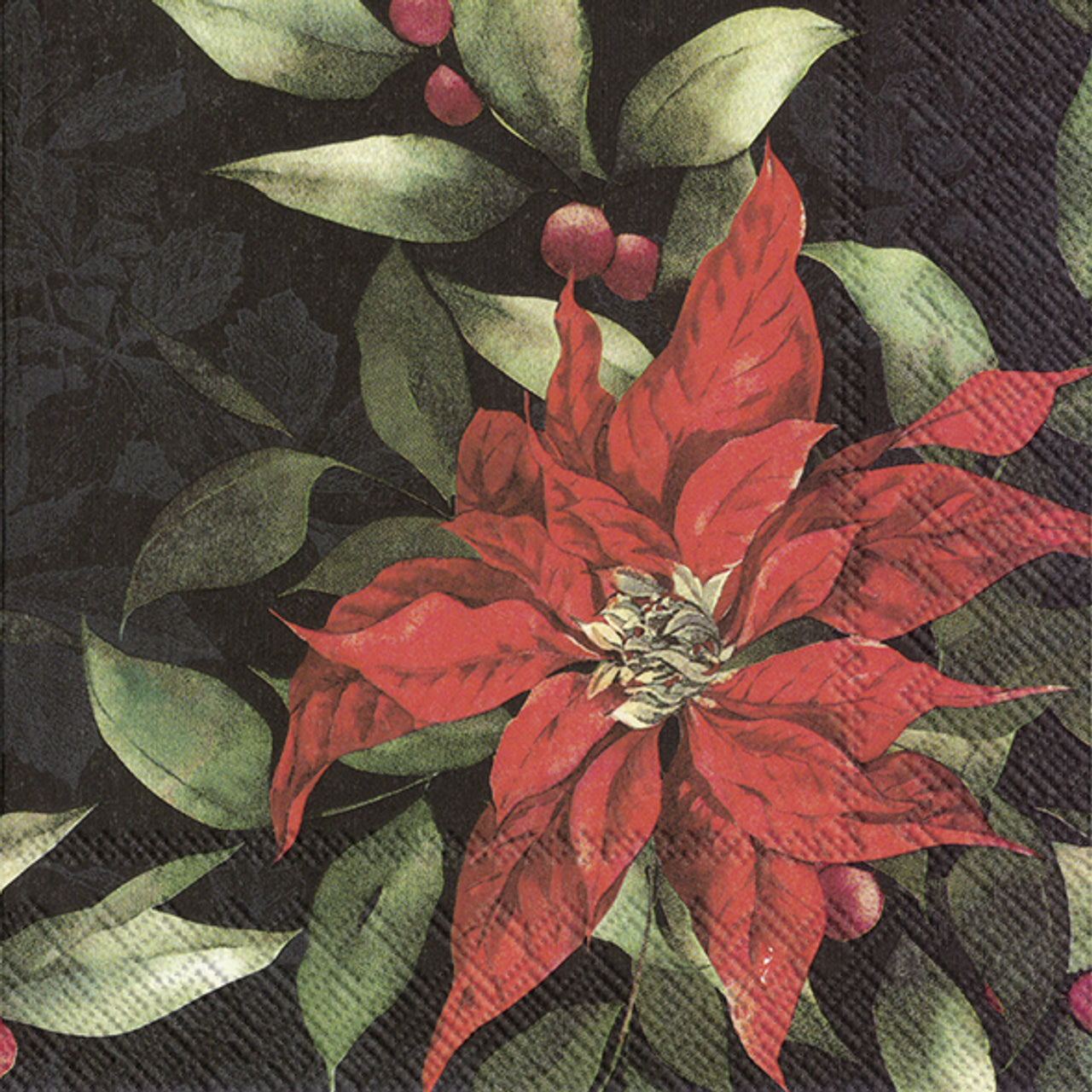 Serviettes - Red Poinsettia on Black - Gaudy & Prim