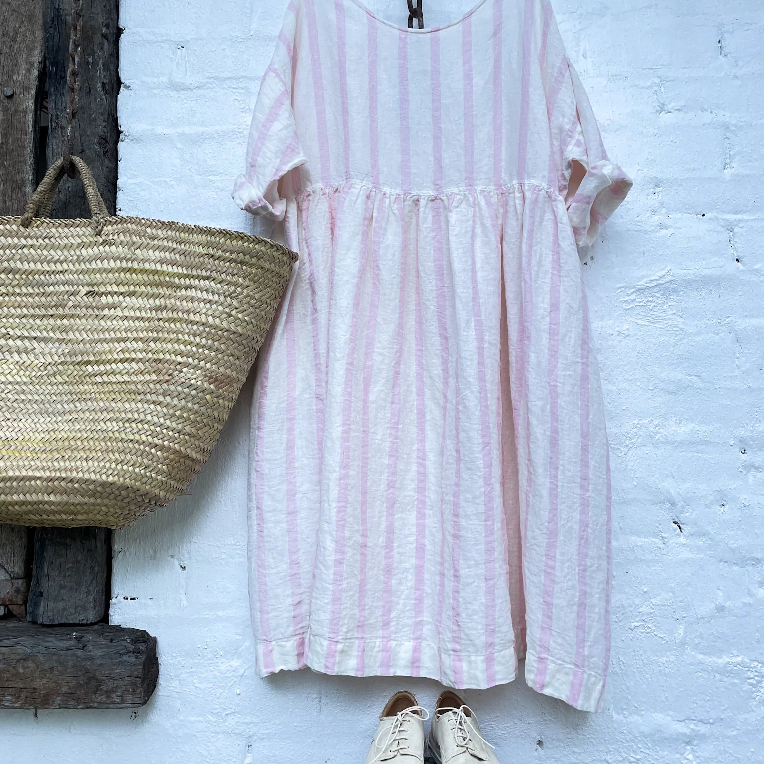 Sarah Linen Dress - Pink and White Stripe - Gaudy & Prim
