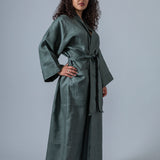 Linen Kimono Bathrobe - Olive - Gaudy & Prim
