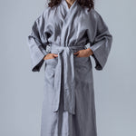 Linen Kimono Bathrobe - Grey - Gaudy & Prim