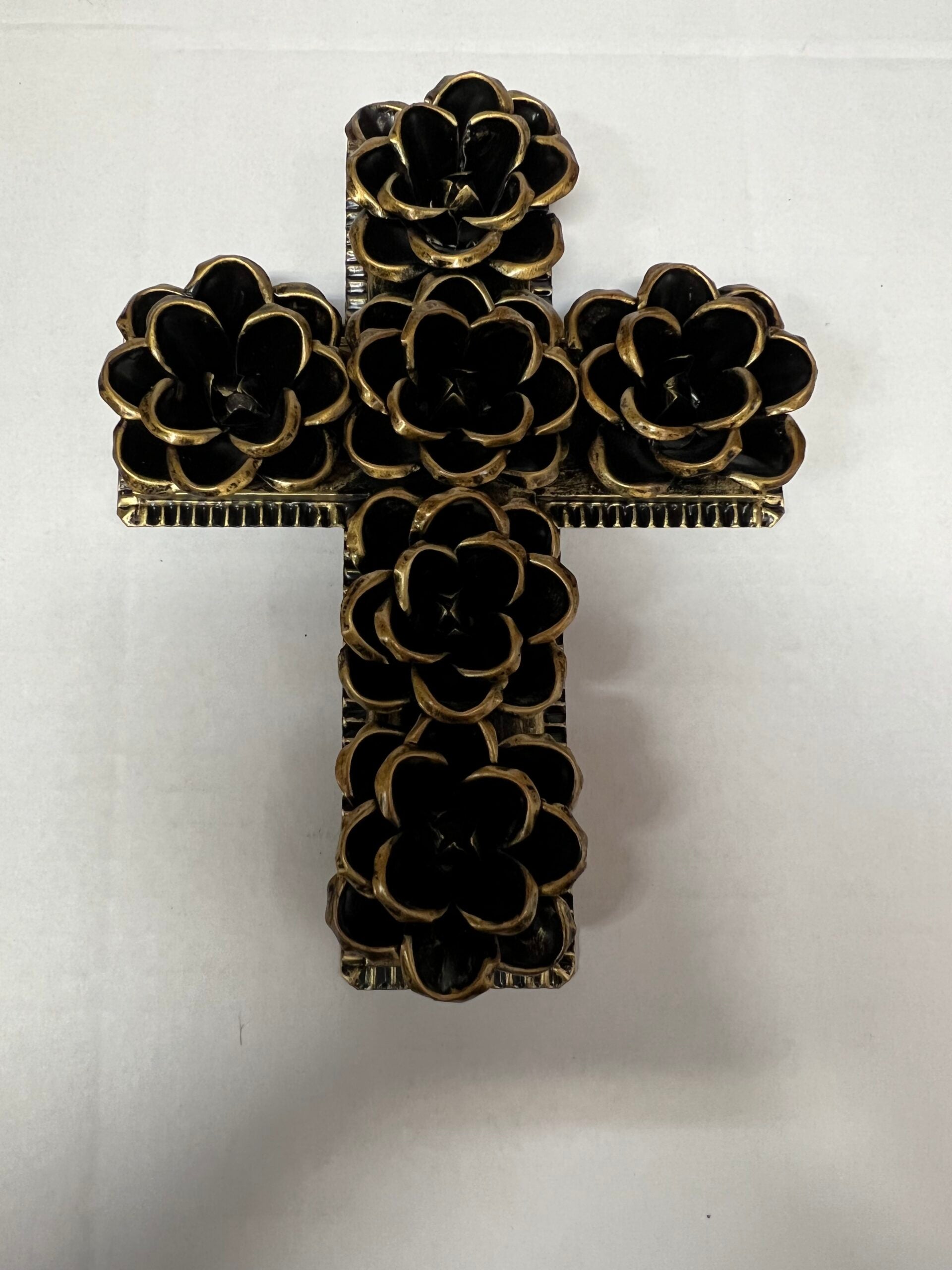 Mexican Tin Cross With Tin Roses - Gaudy & Prim