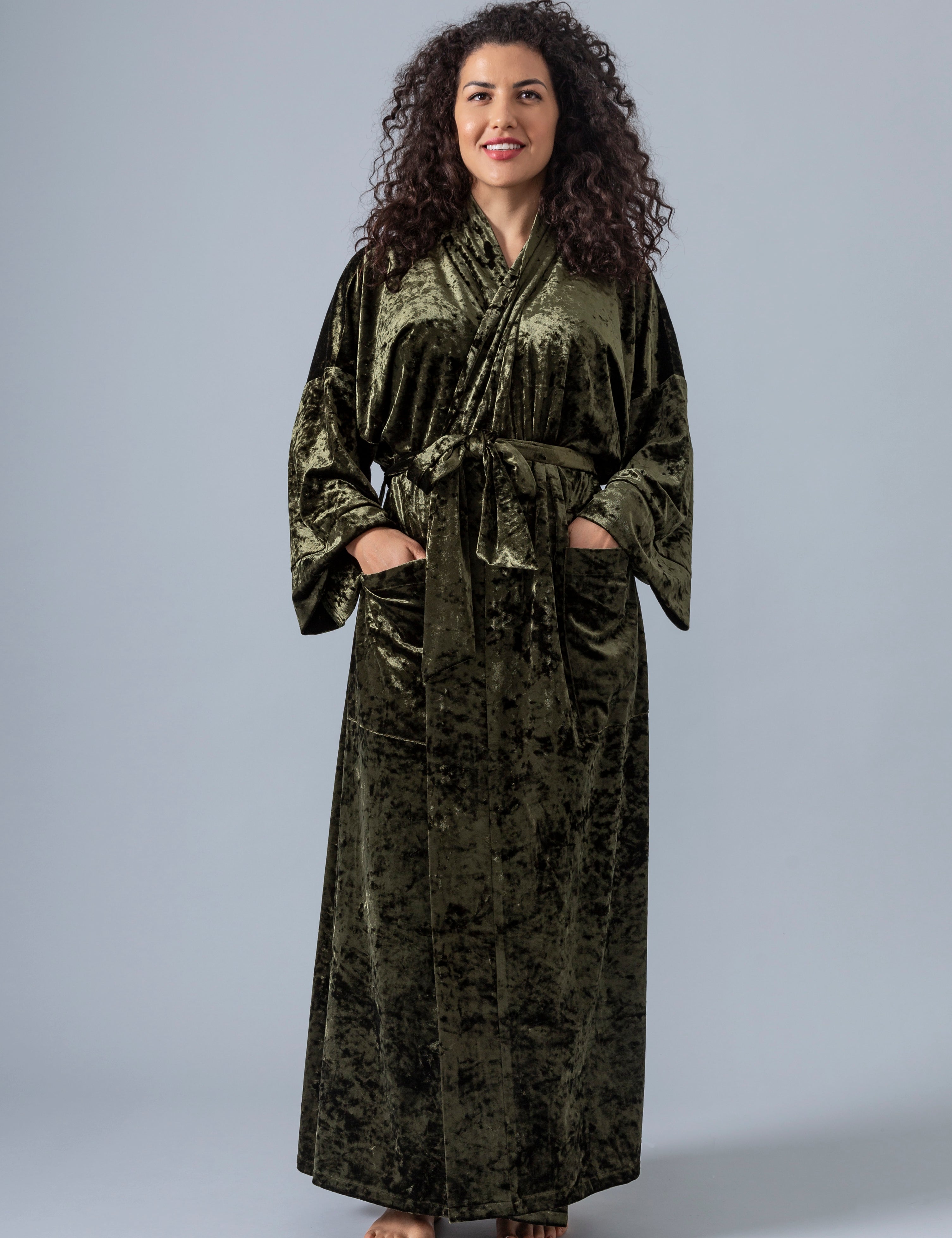 Velvet Kimono Bathrobe - Olive - Gaudy & Prim