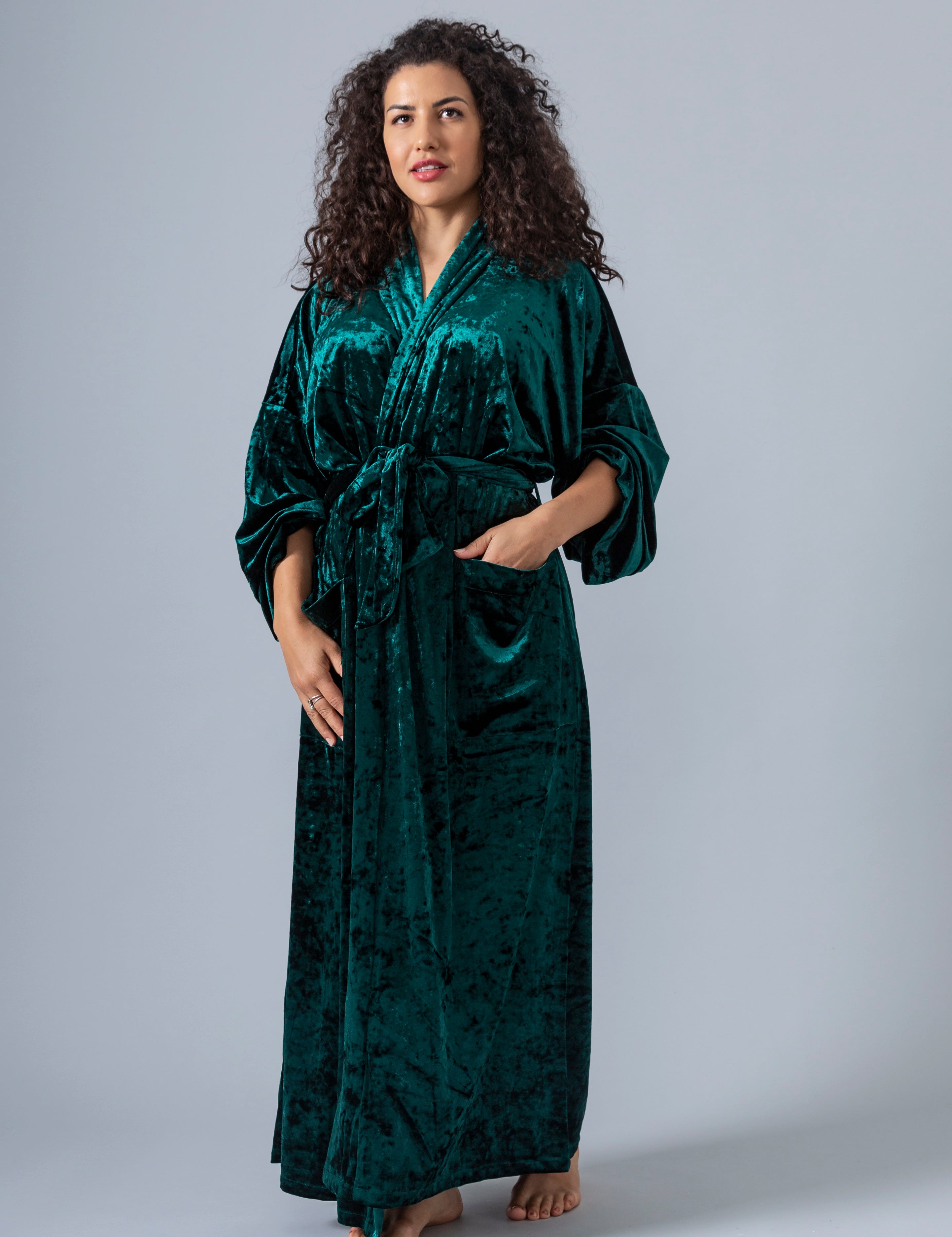 Velvet Kimono Bathrobe - Emerald - Gaudy & Prim