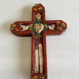 Mexican Wooden Cross with Heart and Milagros Antique Finish - Gaudy & Prim