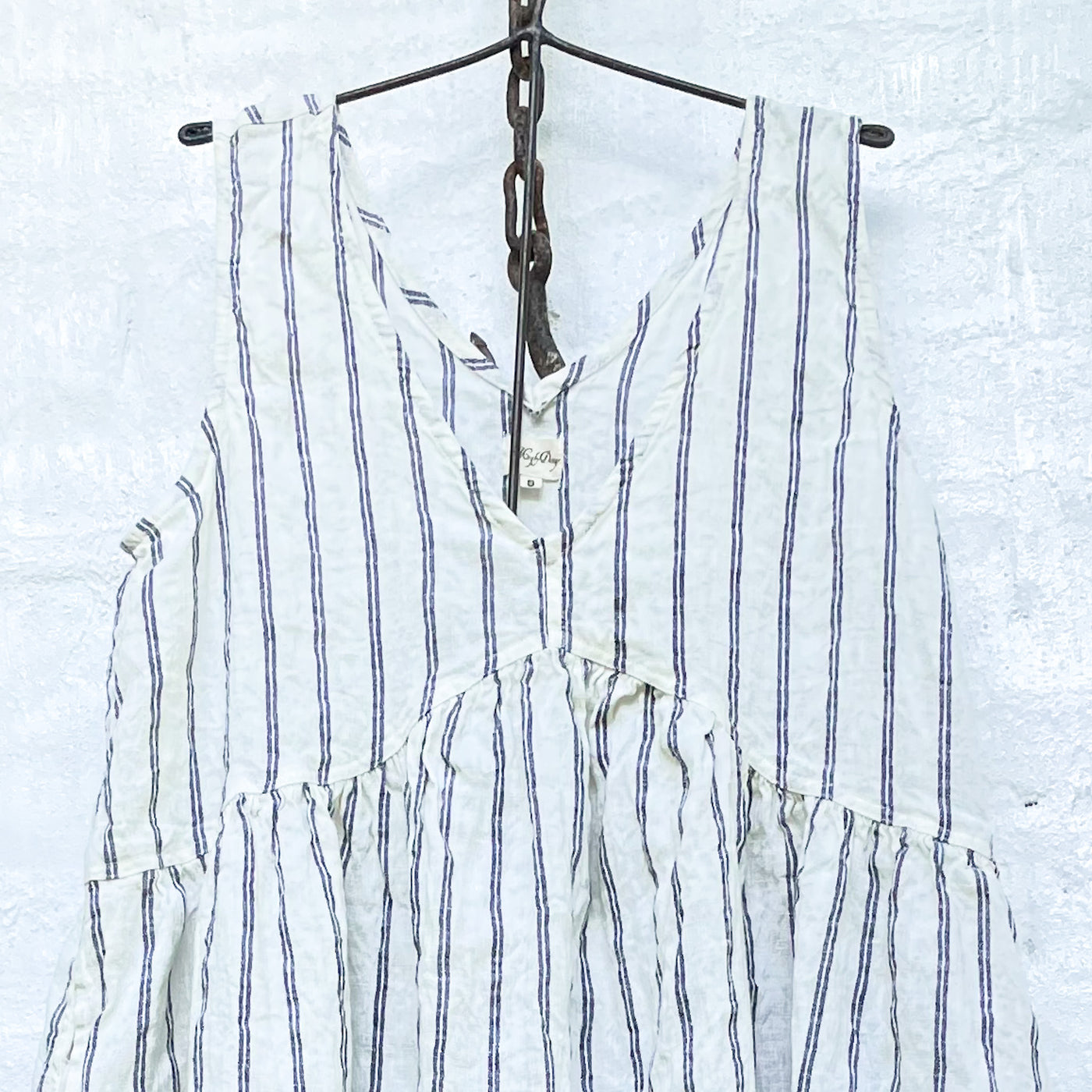 Annie Linen Dress Blue Stripe - Gaudy & Prim