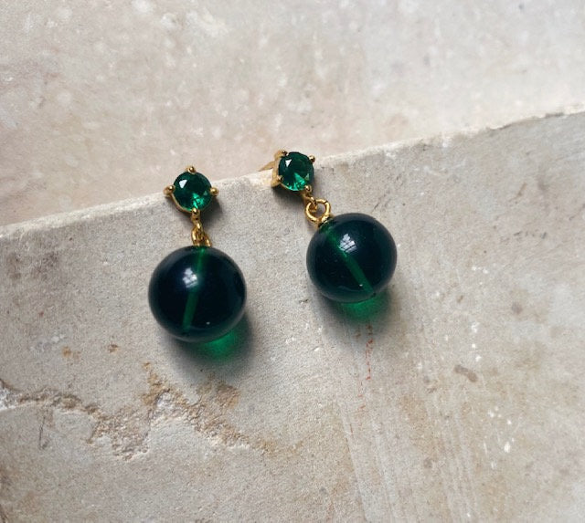 Cassandra Earrings Emerald - Gaudy & Prim