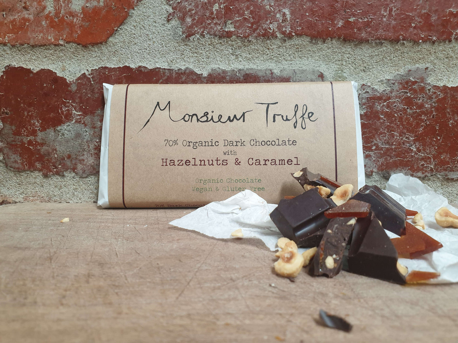 Monsieur Truffe 70% Dark Chocolate Hazelnuts and Caramel (100g) - Gaudy & Prim