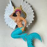 Mexican Tin Mermaid Turquoise with Wings - Gaudy & Prim