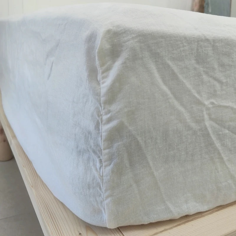 Pure French Linen Fitted Sheet (White) - Gaudy & Prim