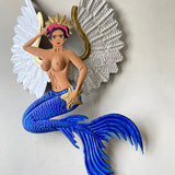 Mexican Tin Mermaid Blue with Wings - Gaudy & Prim