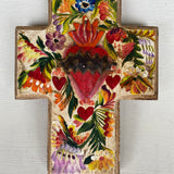 Mexican Cross with Tin Heart - Gaudy & Prim