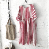 Sarah Linen Dress - Red & White Stripe - Gaudy & Prim