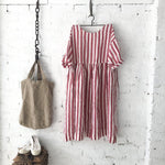 Sarah Linen Dress - Red & White Stripe - Gaudy & Prim